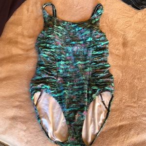 Teal multicolored women’s speedo one piece bathing suit
